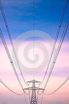 Electricity pylon on toned background - power tower and transmission lines