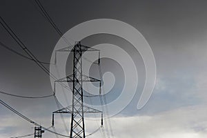 Electricity pylons against the sky