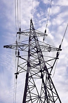 Electricity pylons and cabling, back ligth