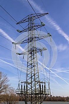 Electricity pylons conducting current