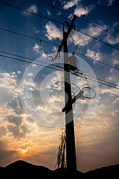 Electricity pylons at dawn