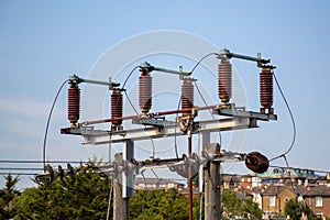 the electricity pylons of an electricity substation