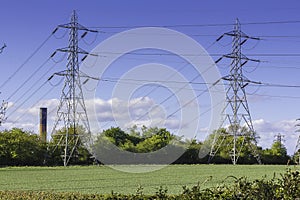 Electricity Pylons in Field