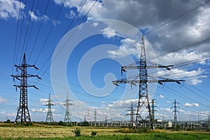 Electricity pylons in the green field