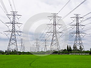 Electricity pylons or high-voltage power lines