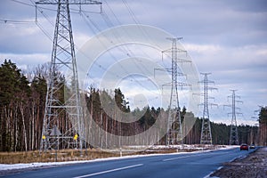 Electricity pylons, high voltage. Steel construction