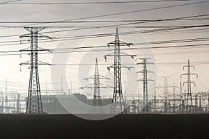 Electricity pylons leading from distribution power station