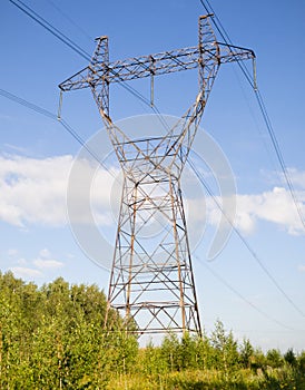 Electricity pylons and lines.