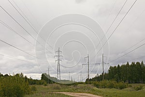 Electricity pylons and lines in rural
