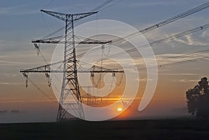 Electricity Pylons and nuclear power plant Temelin