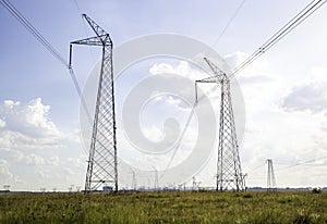 Electricity pylons, photographed in South Africa.