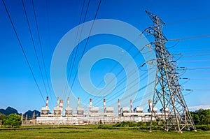 Electricity pylons and power plant