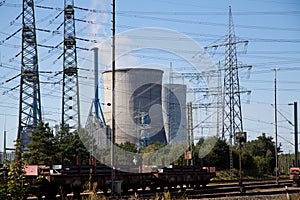 Electricity pylons and power plant Lingen Emsland