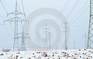 Electricity pylons in winter