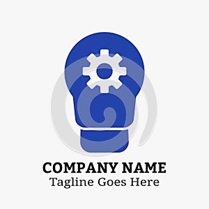 Simple Flat Logo of Lamp and Gear Shape