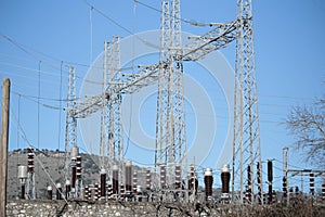 electricity station transfering wires pylons electric enegy