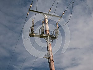 Electricity supply pole showing insulators