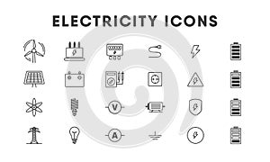 Electricity thin line icon set. Energetics. Vector