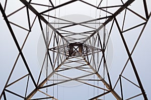 Electricity tower overhead power line transmission tower on back