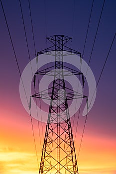 Electricity Tower in Twilight Sky