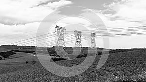 Electricity Towers Cables Countryside Transportation Black white