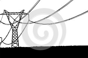Electricity transformer on the field - black silhouette