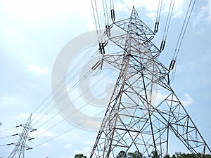 Electricity transmission tower and power lines