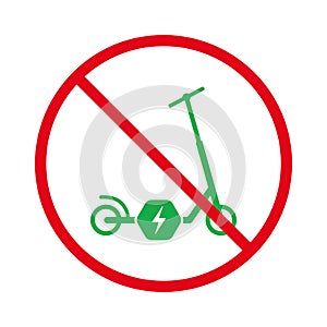 Electricity Transport Red Stop Symbol. No Allowed Push Wheel Bike Sign. Ban Electronic Kick Scooter Black Silhouette