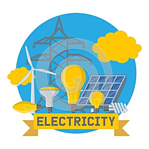 Electricity vector power electrical bulbs energy of solar panels illustration backdrop industrial electric technology