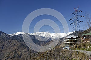 Electricty pole and electrcty in village Sarahan of Hiimalayan village photo
