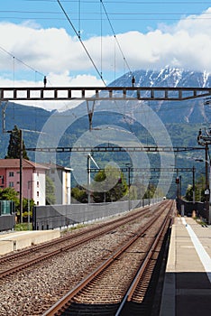Electrified railroad. Vernayaz, Martigny, Switzerland