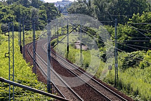 Electrified two-track railway line