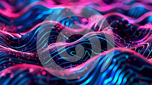 Electrifying blue and pink energy waves with sparkling dots. AI generated