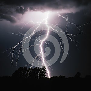 Electrifying Sky: A Striking Lightning Bolt in Dark Stormy Atmosphere