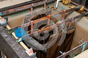 electro copper plating. a tub armed with copper anodes and a heater