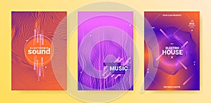 Electro Music Flyers Set. Techno Party Cover. Gradient Wave Circle.