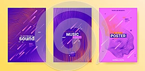 Electro Music Flyers Set. Techno Party Cover. Gradient Wave Line.