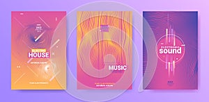 Electro Music Flyers Set. Techno Party Poster. Gradient Wave