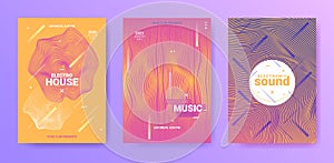 Electro Music Flyers Set. Techno Party Poster. Gradient Wave Circle.