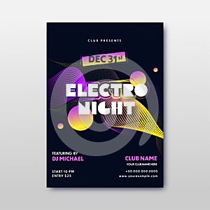 Electro Night Flyer Or Template Design With Event Details In Abstract