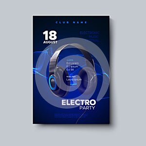 Electro party invitation poster. Electronic music festival flyer.