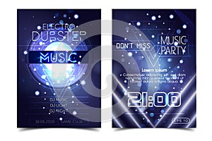 Electro sound party music poster. Electronic club deep music. Musical event disco trance sound. Night party invitation