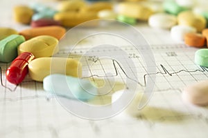 Electrocardiogram strips with selective focus and color patterns with selective focus