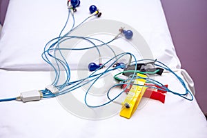 Electrocardiograph sensors, medical equipment photo