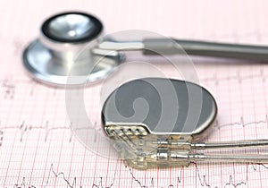 Electrocardiograph with stethoscope and pacemaker