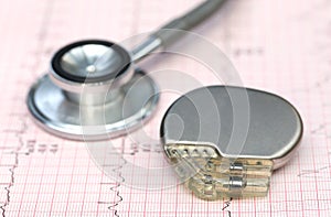 Electrocardiograph with stethoscope and pacemaker photo