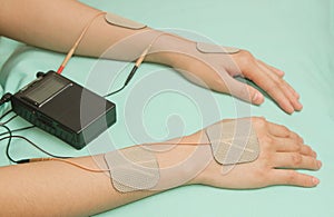 Electrodes device on shoulder, transcutaneous interferential el