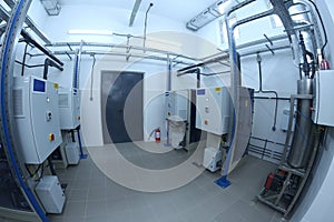 Electrolysis units set in the hall of the water pumping station