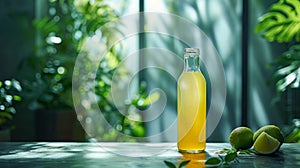 electrolyte drink bottle on modern table, promoting refreshing energy, with space for text photo