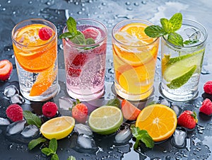 Electrolyte water is water that has been infused with fruits and berries in glass